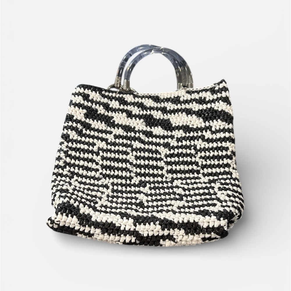 Stylish Black and White Crochet Tote Bag